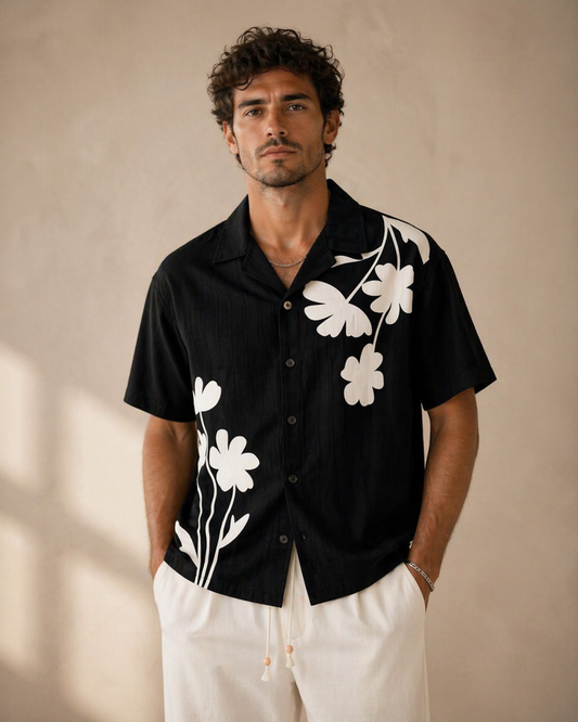 Black Floral Statement Shirt – Relaxed Summer Fit