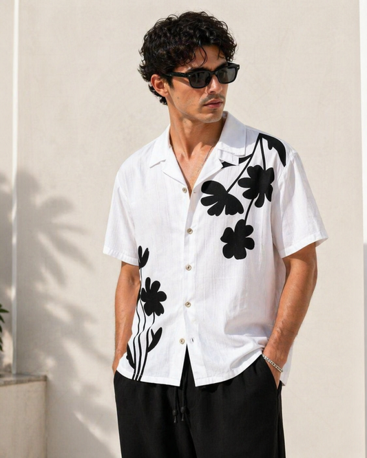 White Floral Statement Shirt – Relaxed Summer Fit