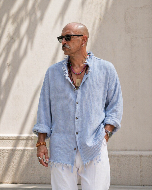 Sky Blue Textured Shirt – Raw Edge Relaxed Fit