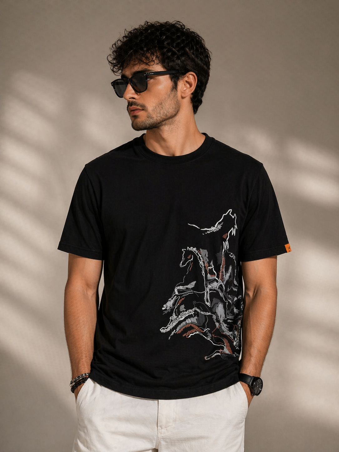 Black Graphic T-Shirt β Horse Art Statement Tee