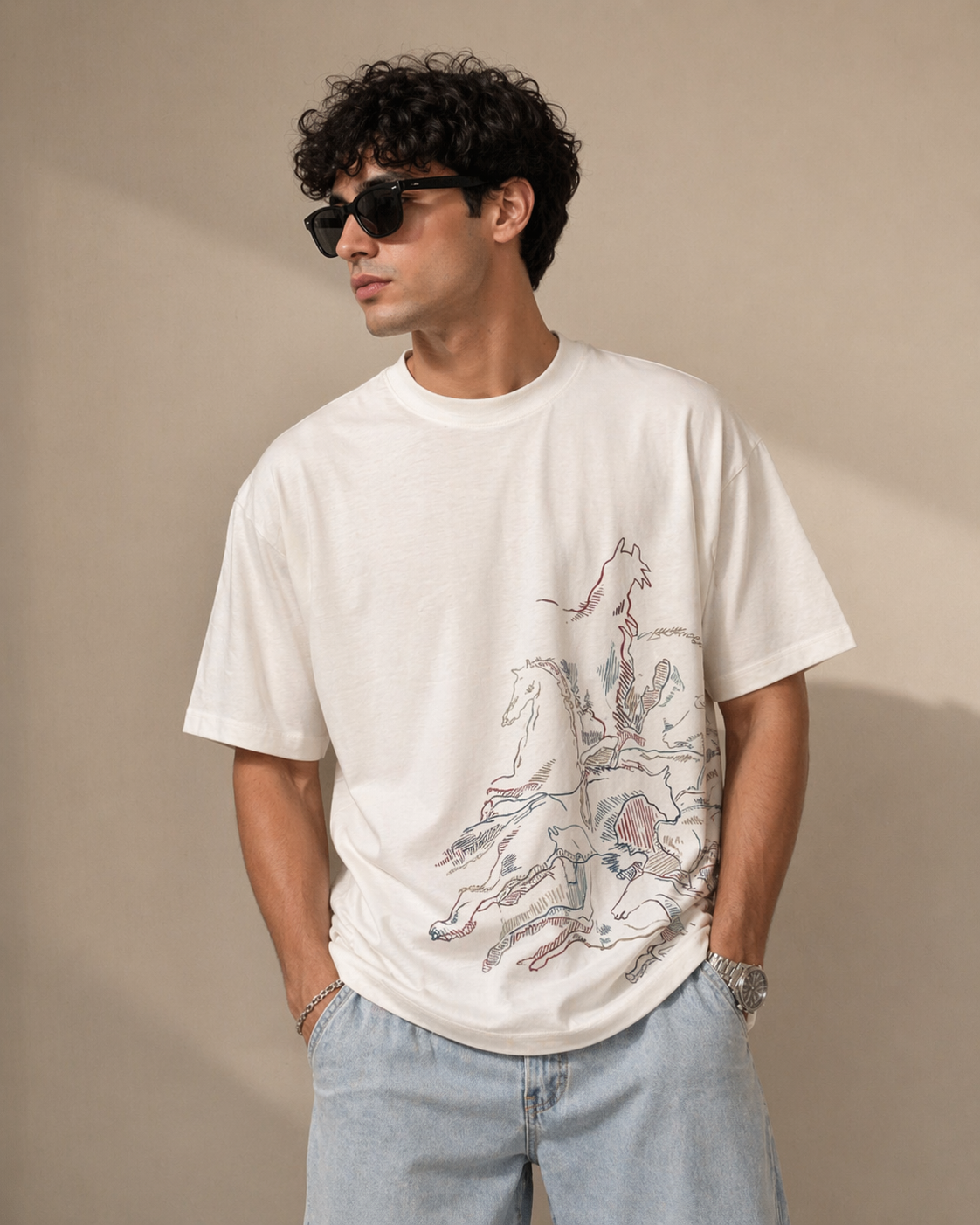 White Graphic T-Shirt – Artistic Horse Print