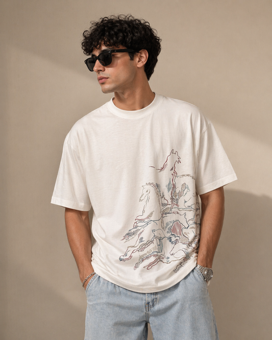 White Graphic T-Shirt – Artistic Horse Print