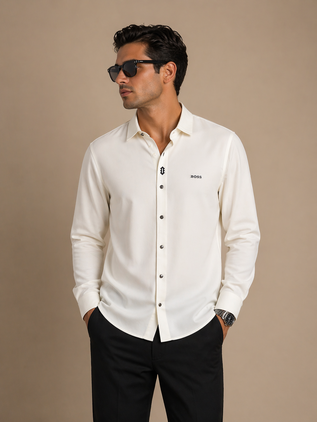BOSS White Classic Button-Up Shirt – Premium Minimal Fit