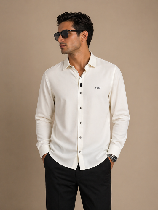 BOSS White Classic Button-Up Shirt – Premium Minimal Fit
