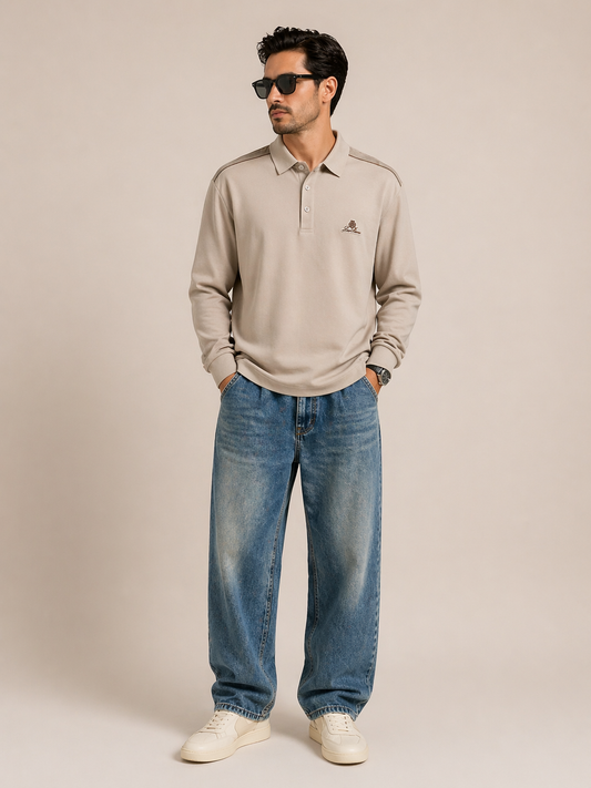 Loro Piana Knit Polo Shirt – Premium Beige Long Sleeve Luxury Fit