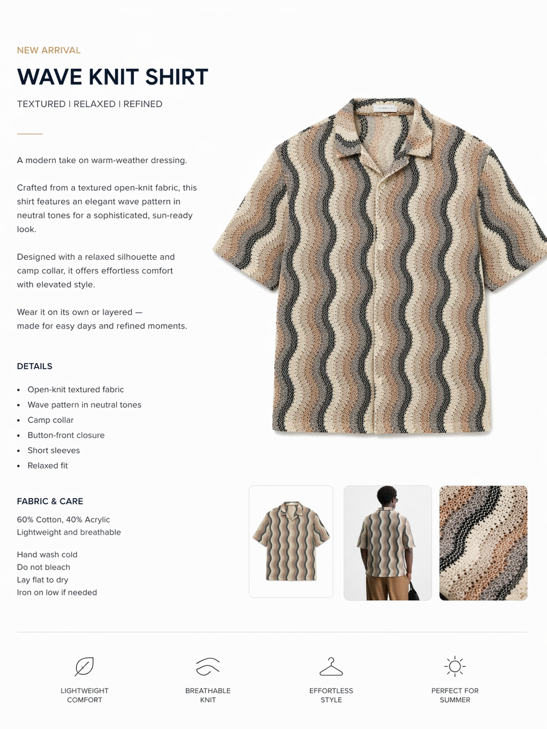 Refined Knit Resort Shirt – Beige Waves Edition