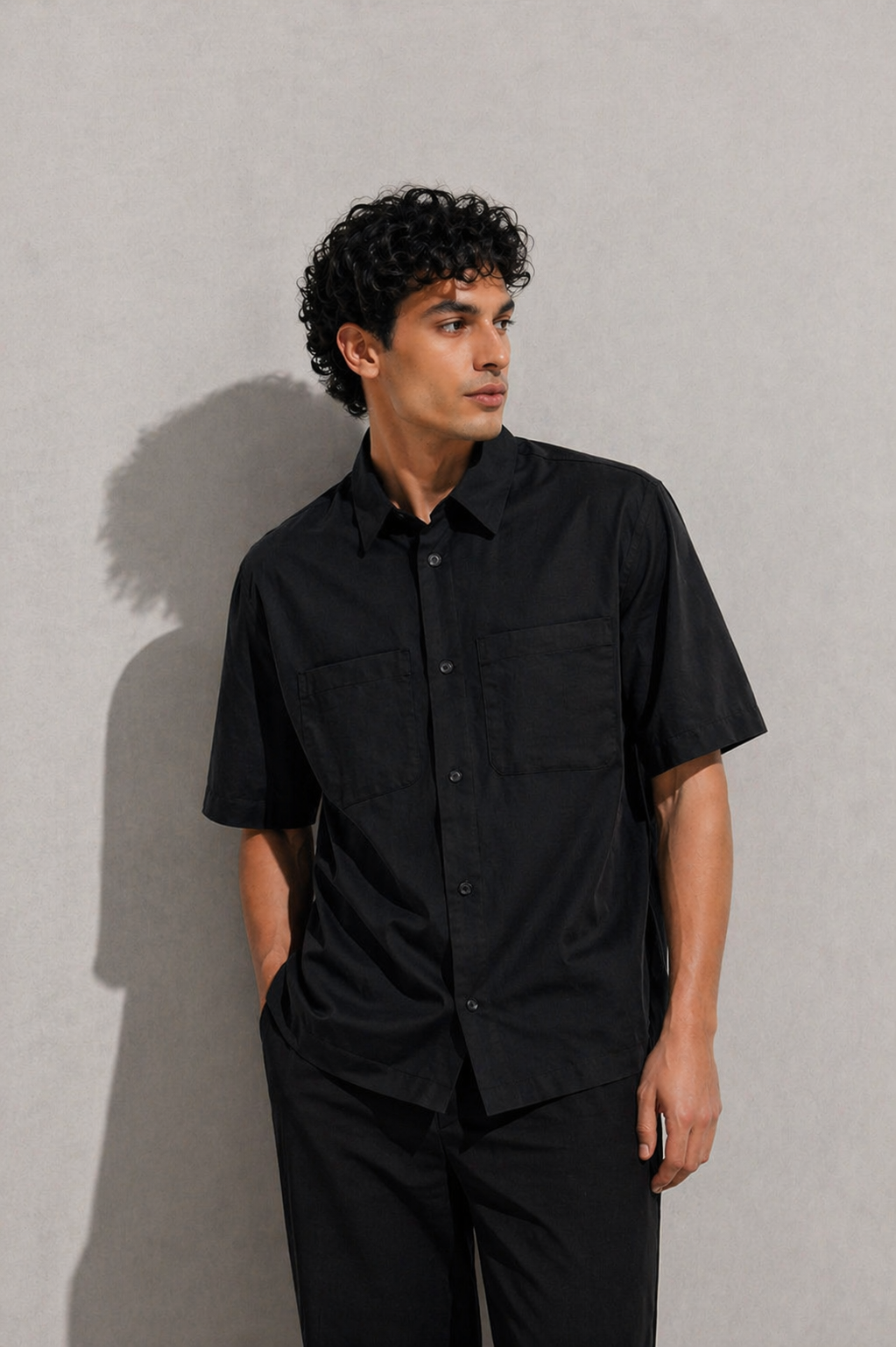 Essential Black Short Sleeve Shirt – Minimal Luxury Fit
