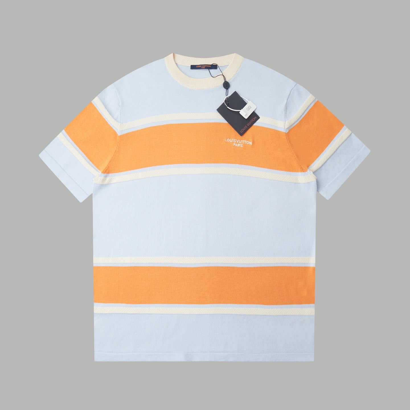 Louis Vuitton Sky Blue & Orange Striped T-Shirt – Signature Logo Detail