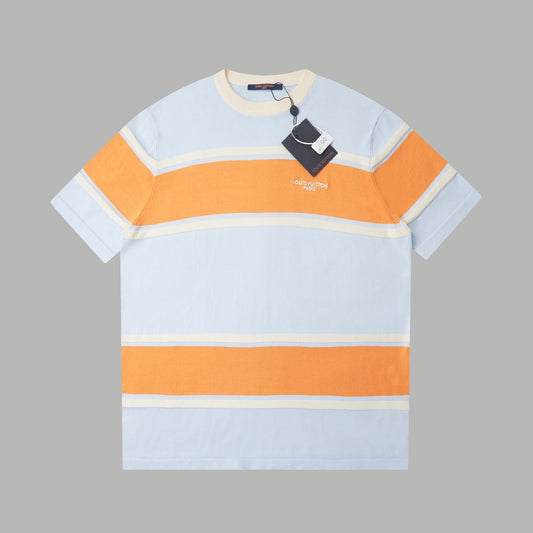 Louis Vuitton Sky Blue & Orange Striped T-Shirt – Signature Logo Detail