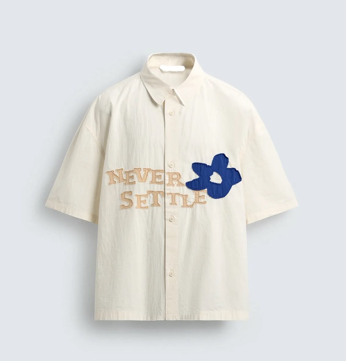 Cream Statement Shirt – Never Settle Embroidered Detail