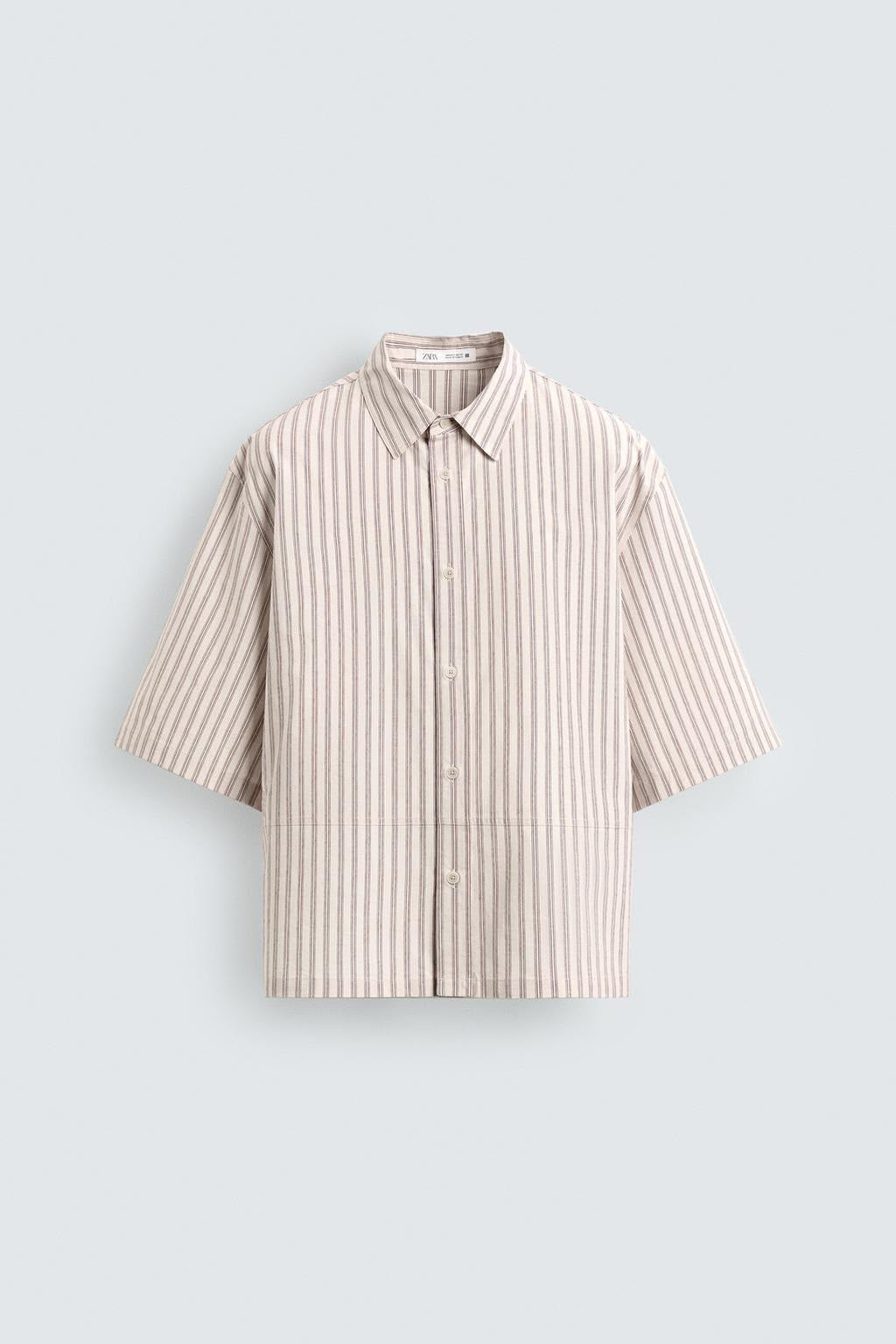 Relaxed Pink Striped Short-Sleeve Shirt – Oversized Fit