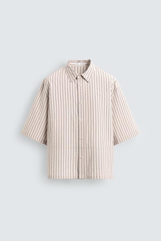 Relaxed Pink Striped Short-Sleeve Shirt – Oversized Fit