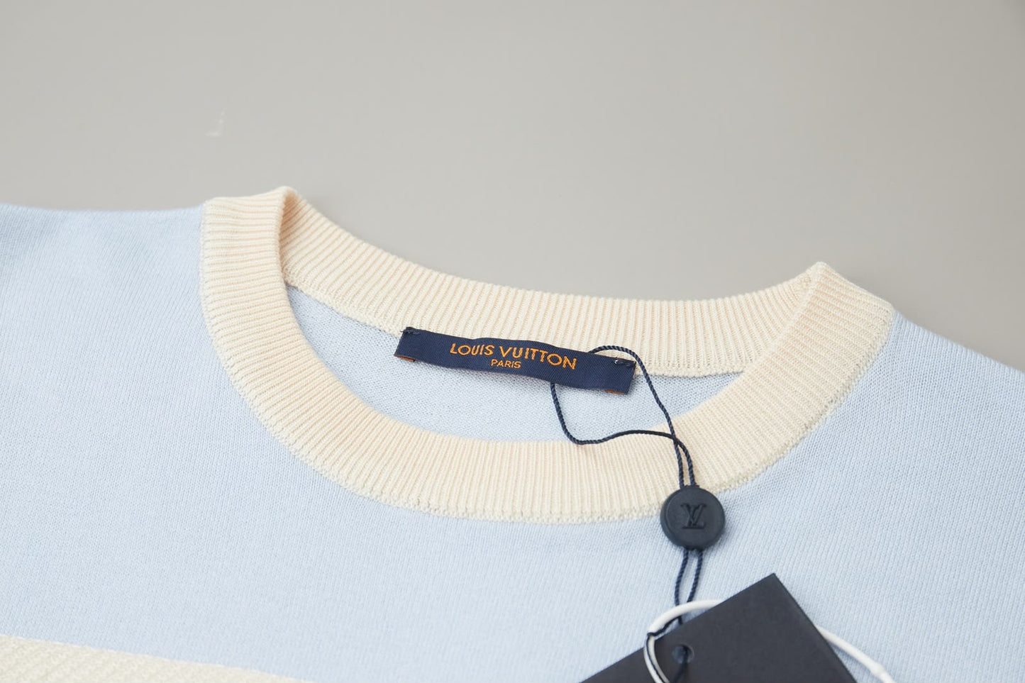 Louis Vuitton Sky Blue & Orange Striped T-Shirt – Signature Logo Detail