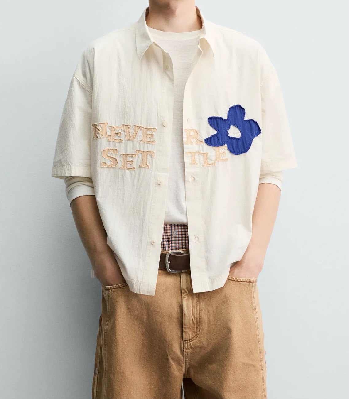 Cream Statement Shirt – Never Settle Embroidered Detail