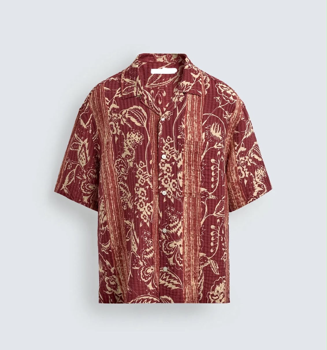 Vintage Burgundy Floral Shirt – Relaxed Short-Sleeve Fit