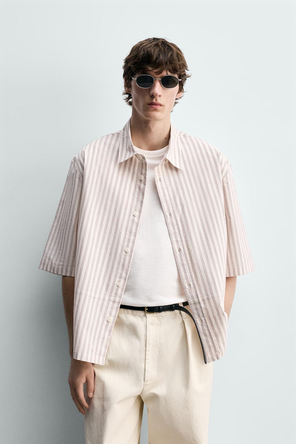 Relaxed Pink Striped Short-Sleeve Shirt – Oversized Fit