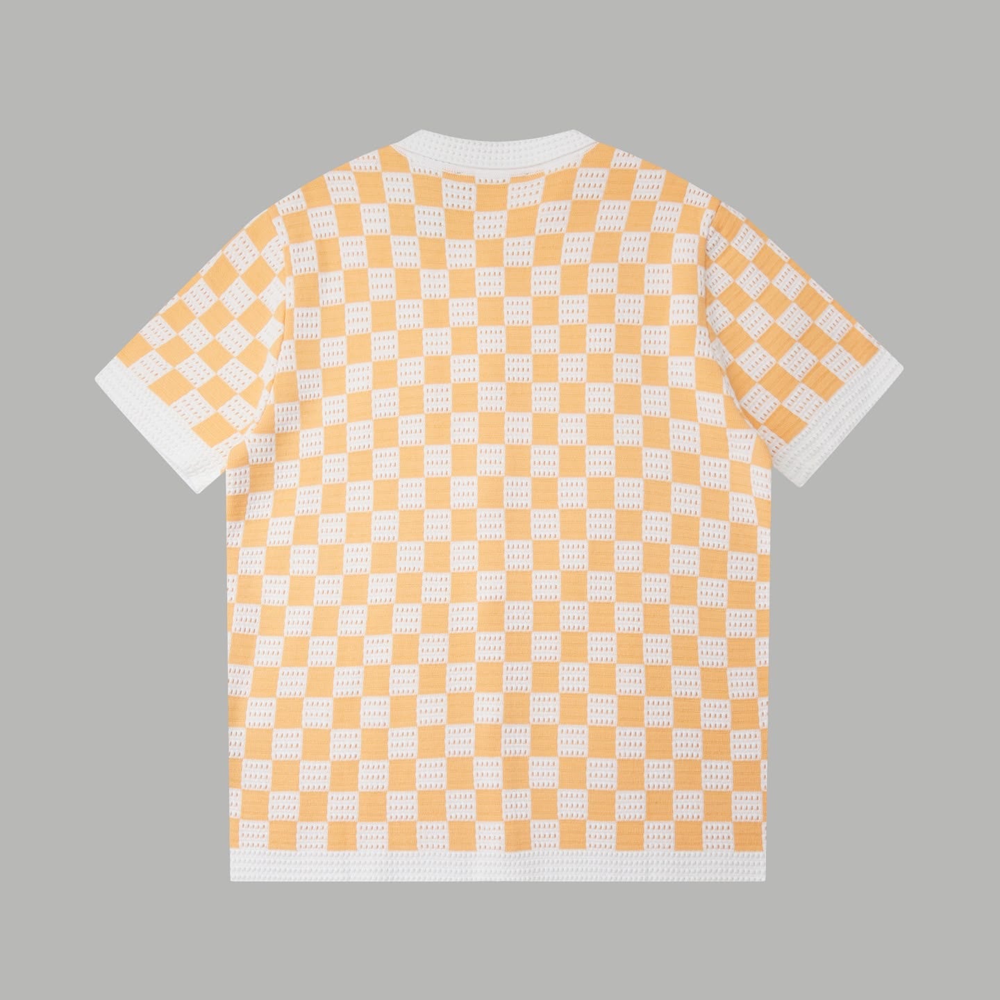 Louis Vuitton Orange & White Checkered Polo Shirt – Textured Knit Design