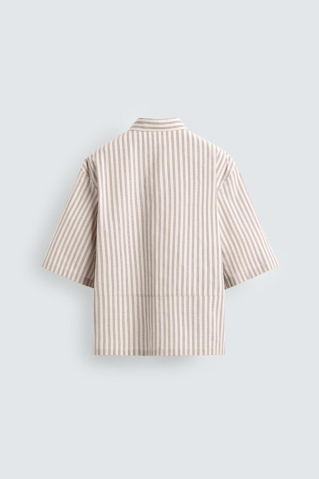 Relaxed Pink Striped Short-Sleeve Shirt – Oversized Fit
