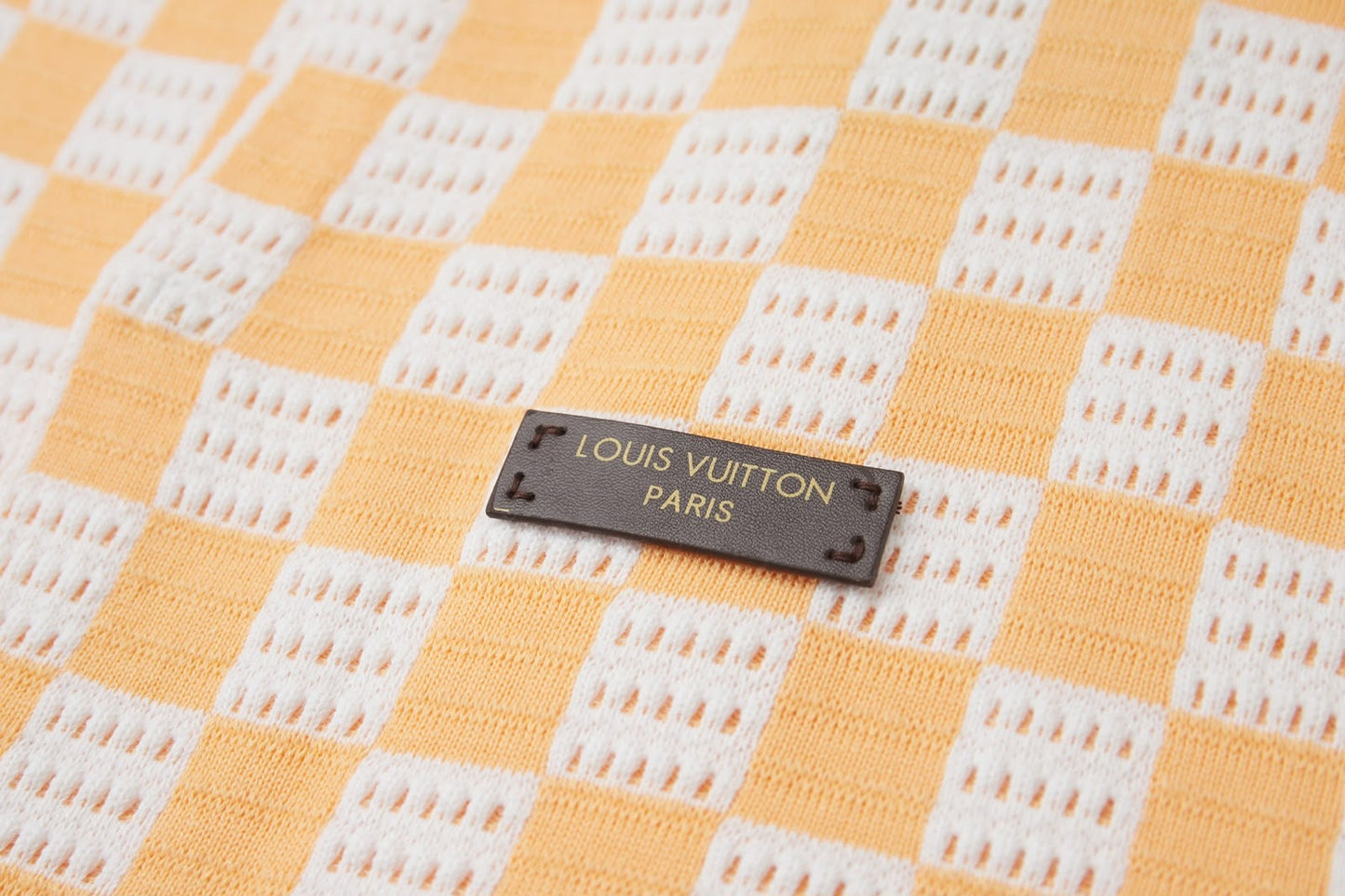 Louis Vuitton Orange & White Checkered Polo Shirt – Textured Knit Design