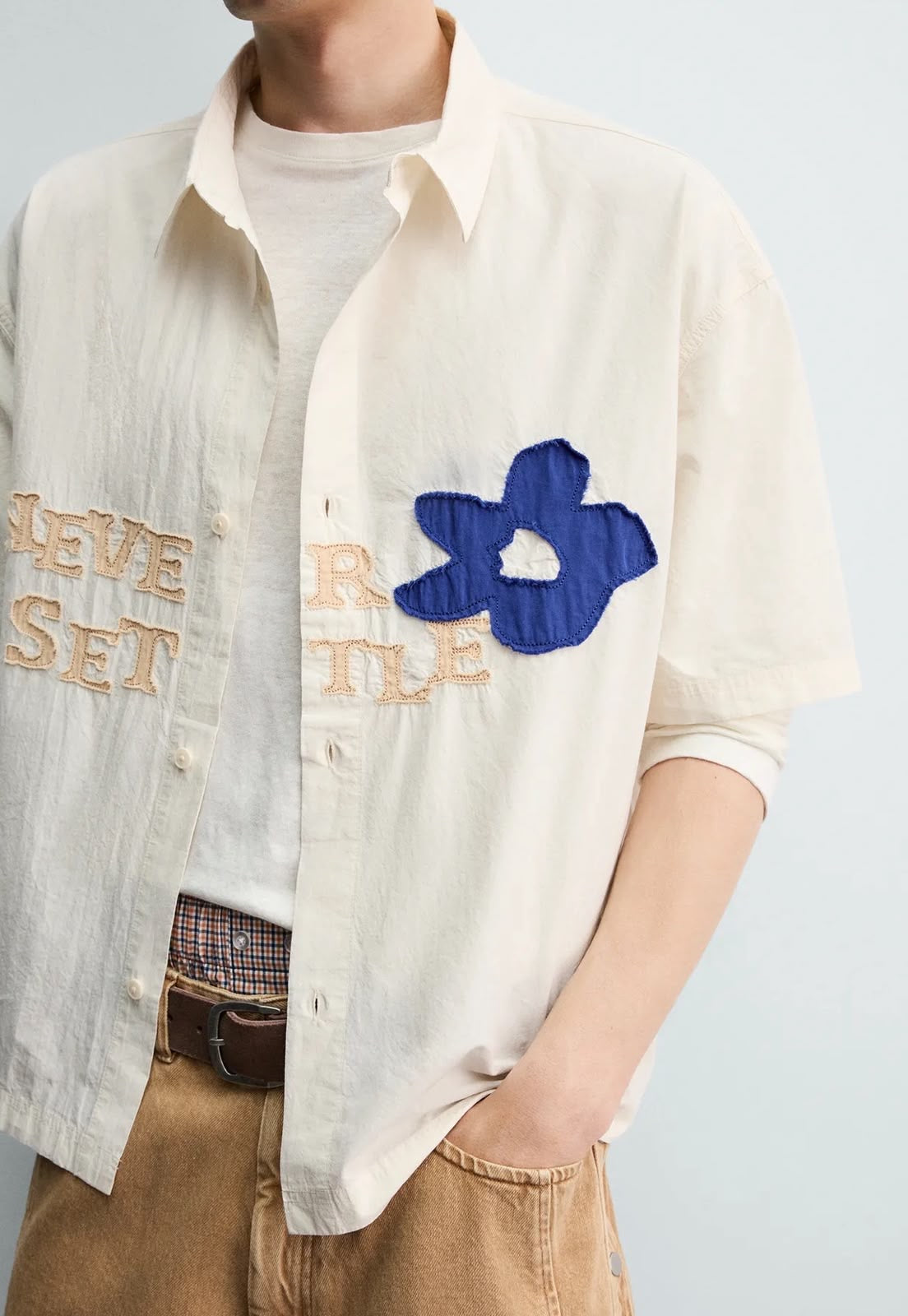 Cream Statement Shirt – Never Settle Embroidered Detail