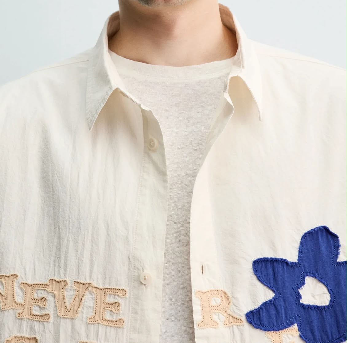 Cream Statement Shirt – Never Settle Embroidered Detail