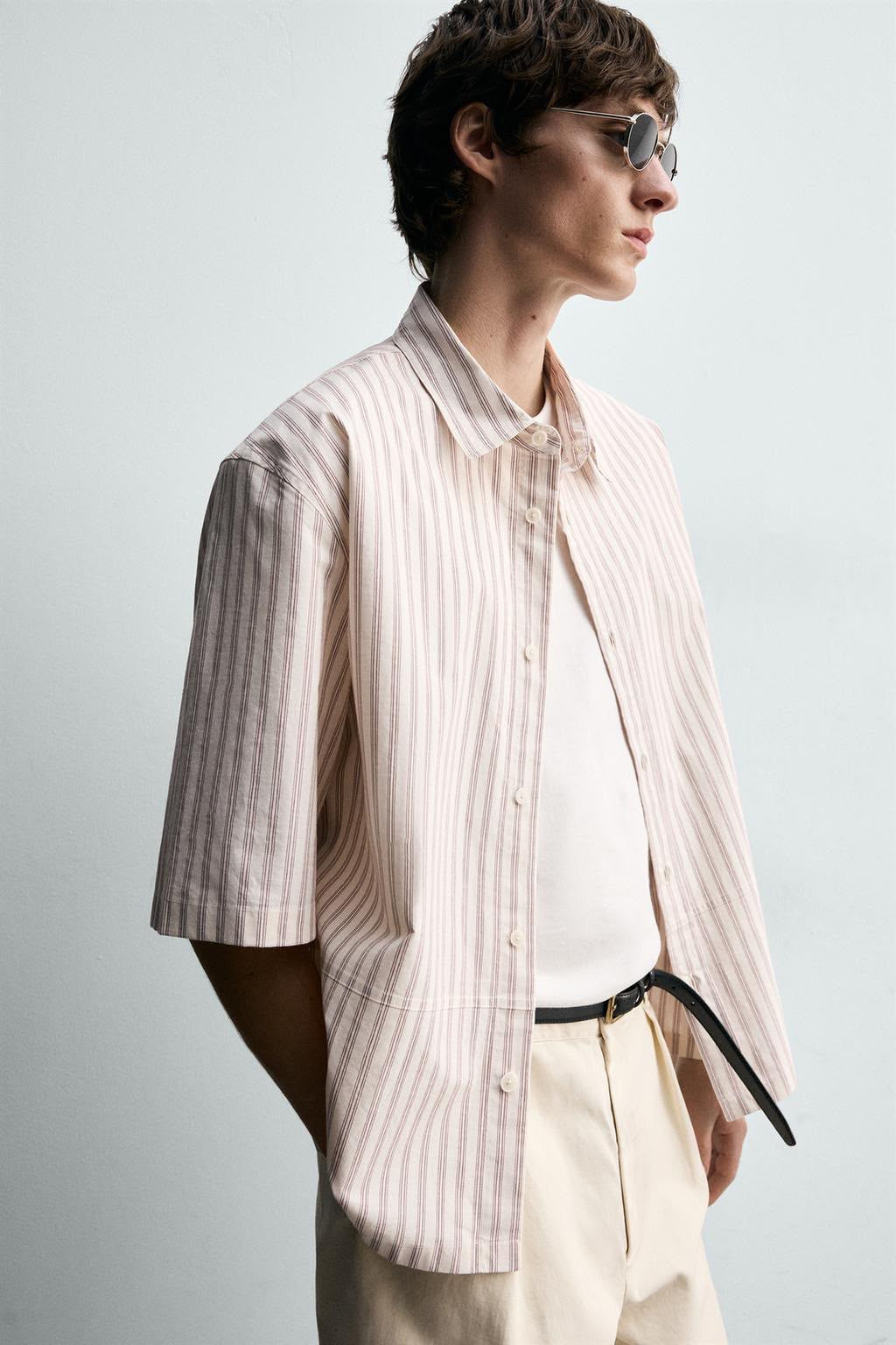 Relaxed Pink Striped Short-Sleeve Shirt – Oversized Fit