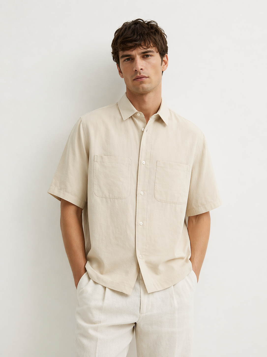 Minimal Beige Short Sleeve Shirt – Refined Essential
