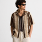 Vintage Crochet Shirt – Brown & Beige Striped Relaxed Fit