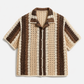 Vintage Crochet Shirt – Brown & Beige Striped Relaxed Fit