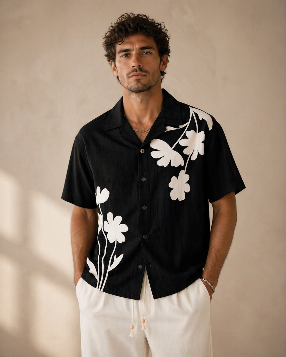 Black Floral Statement Shirt – Relaxed Summer Fit