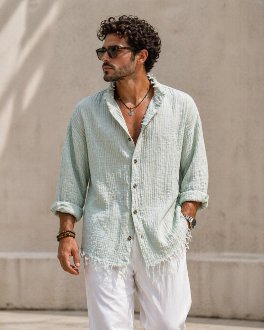 Mint Green Textured Shirt – Raw Edge Relaxed Fit