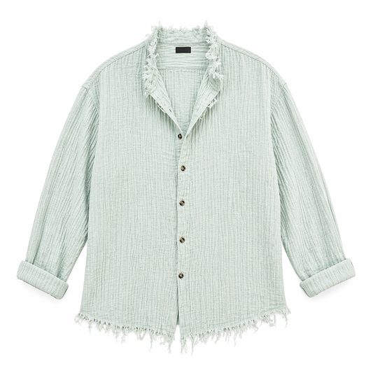 Mint Green Textured Shirt – Raw Edge Relaxed Fit