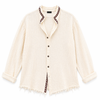 Cream Textured Boho Shirt – Raw Edge Relaxed Fit