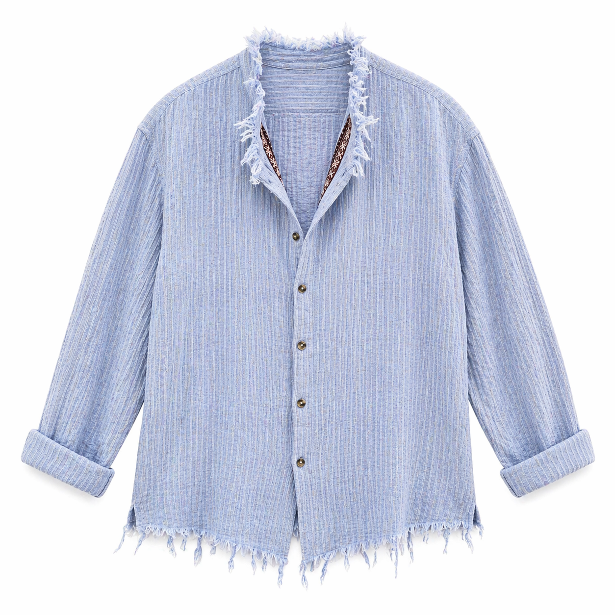 Sky Blue Textured Shirt – Raw Edge Relaxed Fit