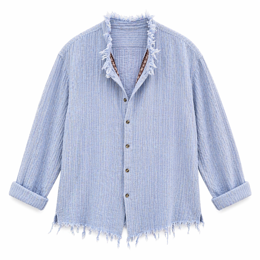 Sky Blue Textured Shirt – Raw Edge Relaxed Fit