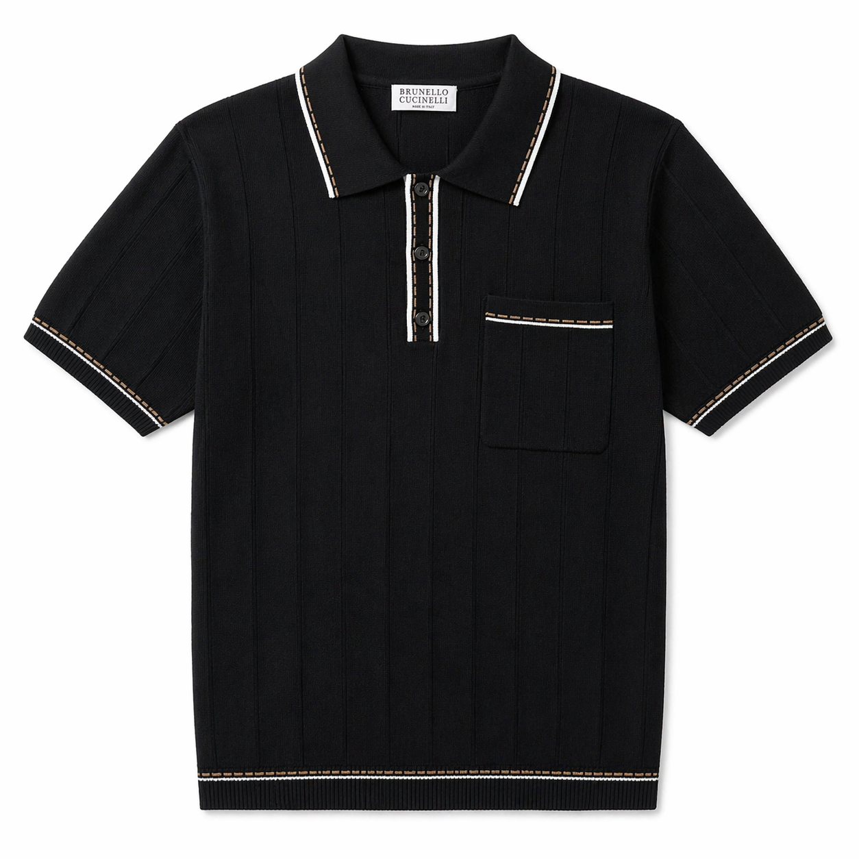 Black Knit Polo – Premium Textured Luxury Fit