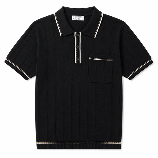 Black Knit Polo – Premium Textured Luxury Fit