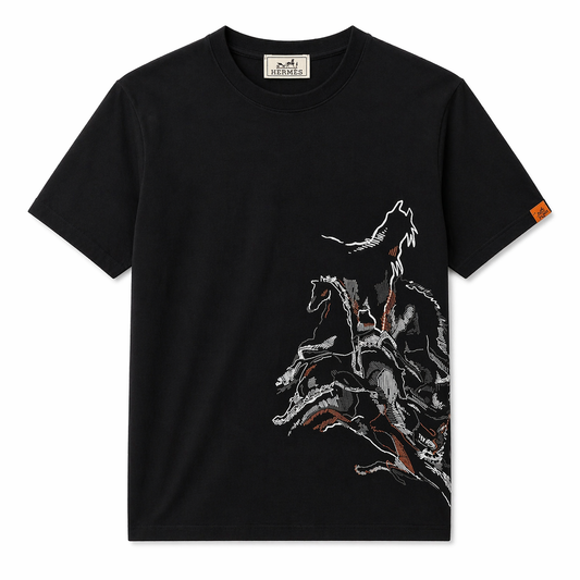 Black Graphic T-Shirt – Horse Art Statement Tee