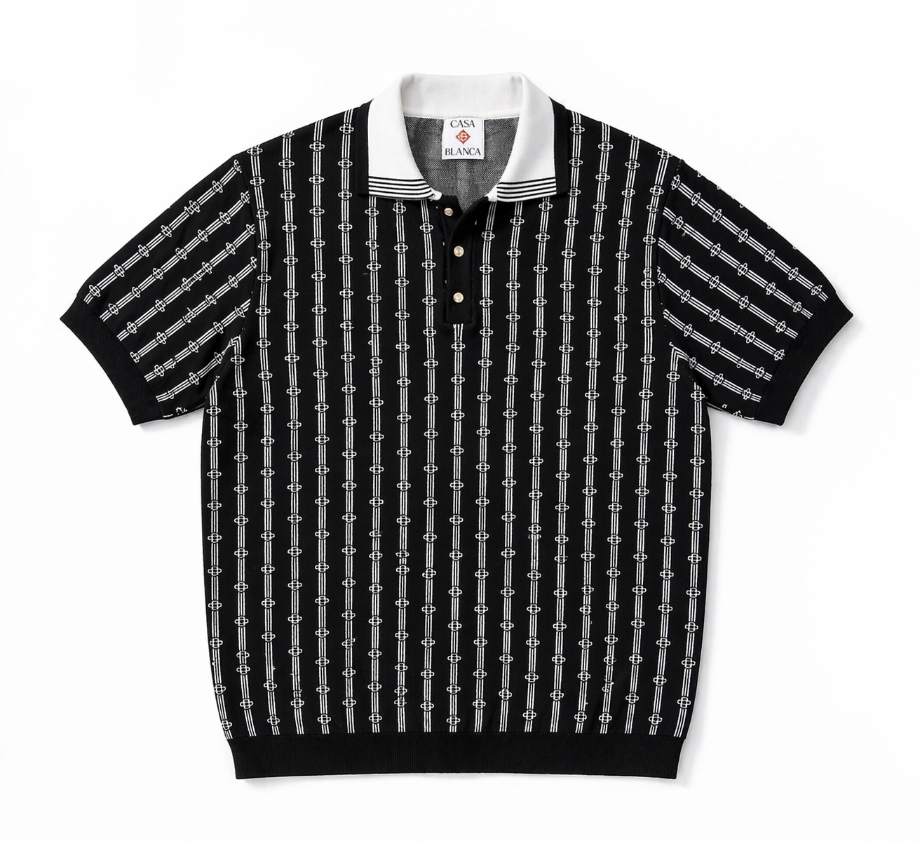 Black Pattern Knit Polo – Luxury Statement Fit