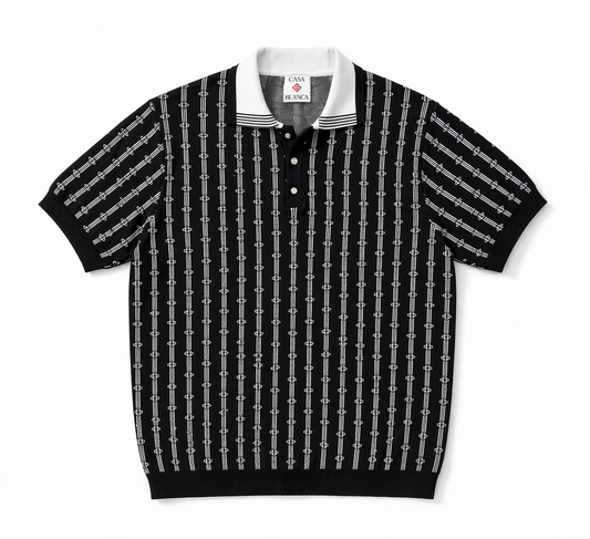 Black Pattern Knit Polo – Luxury Statement Fit
