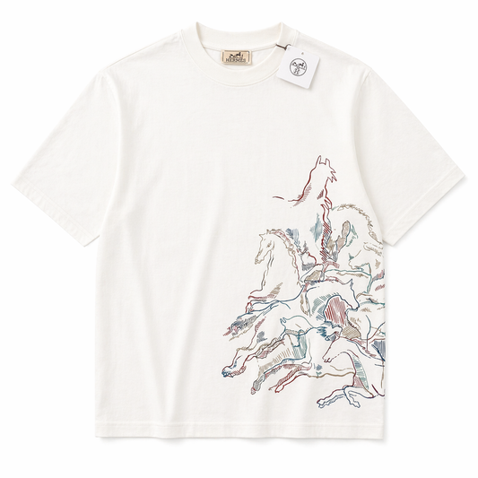 White Graphic T-Shirt – Artistic Horse Print