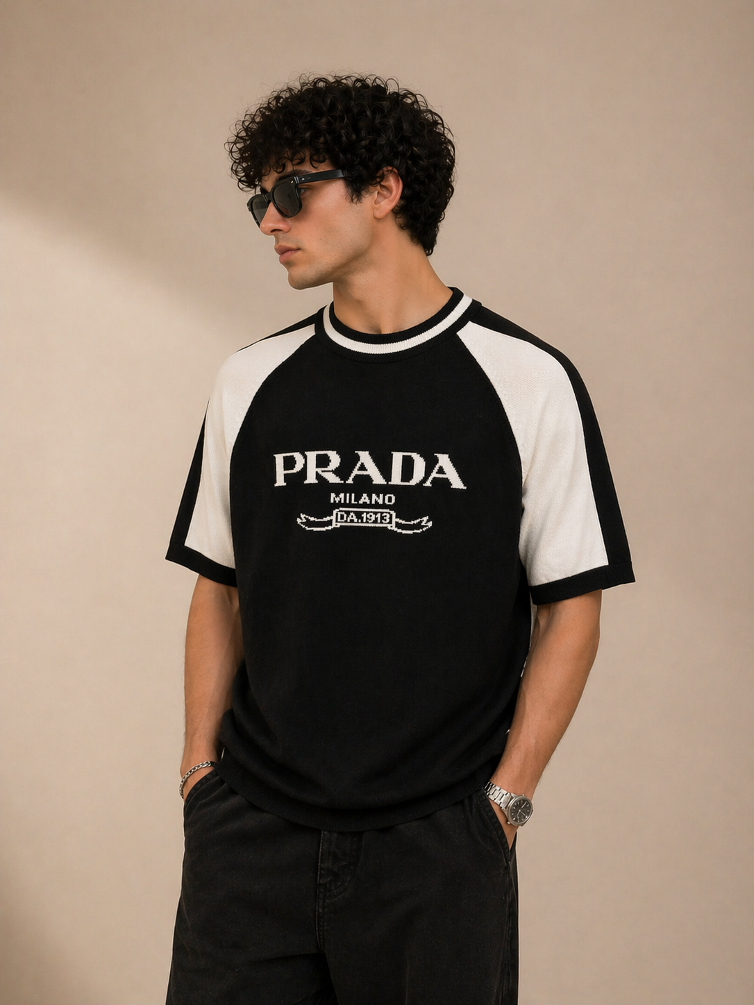 Prada Black & White Knit T-Shirt – Milano Signature Style