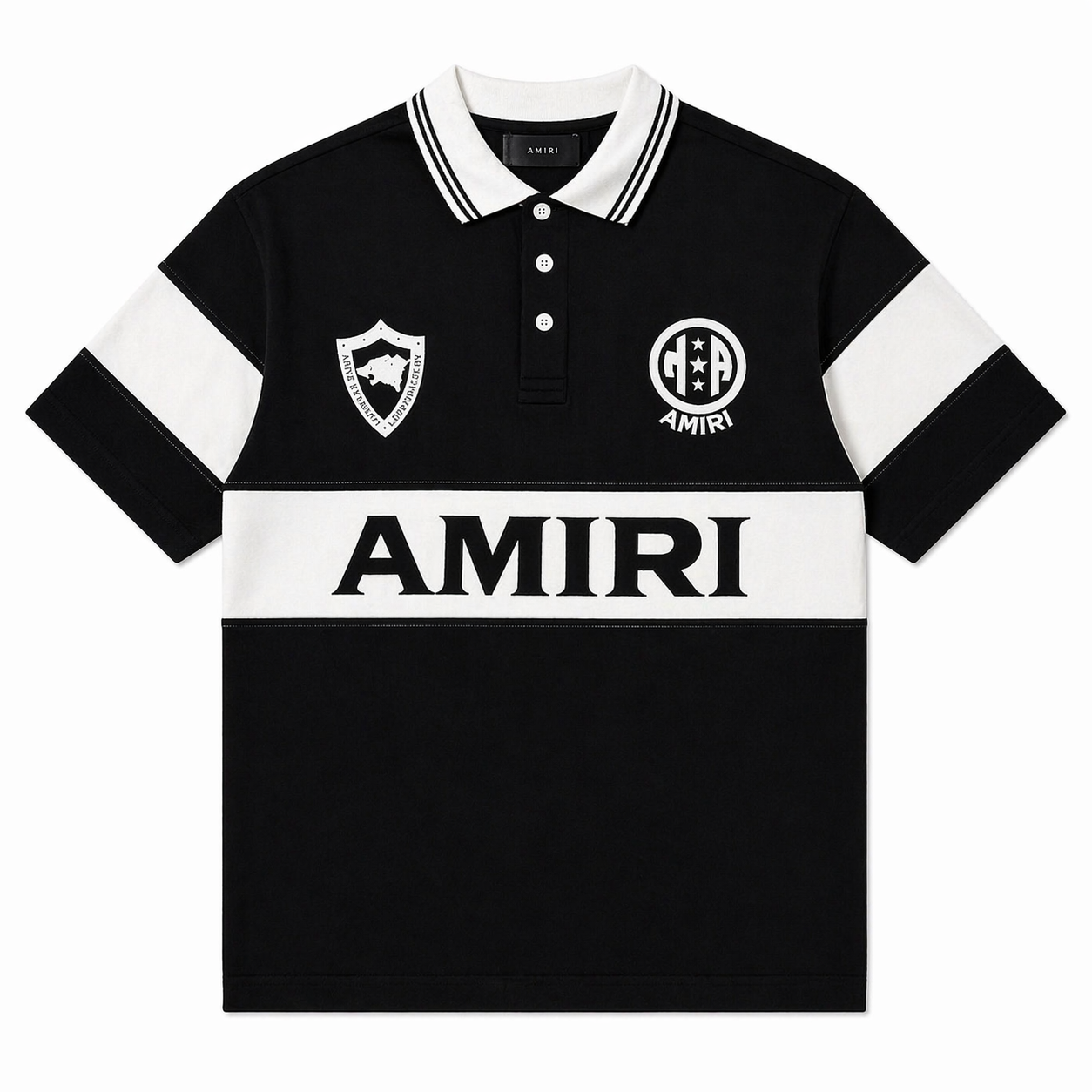 Amiri Black & White Polo T-Shirt – Bold Logo Edition