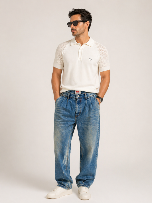 Dior Knit Polo Shirt – Premium White Minimal Design