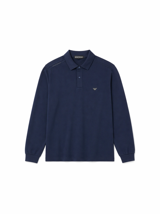 Emporio Armani Navy Long Sleeve Polo Shirt – Premium Minimal Luxury Fit