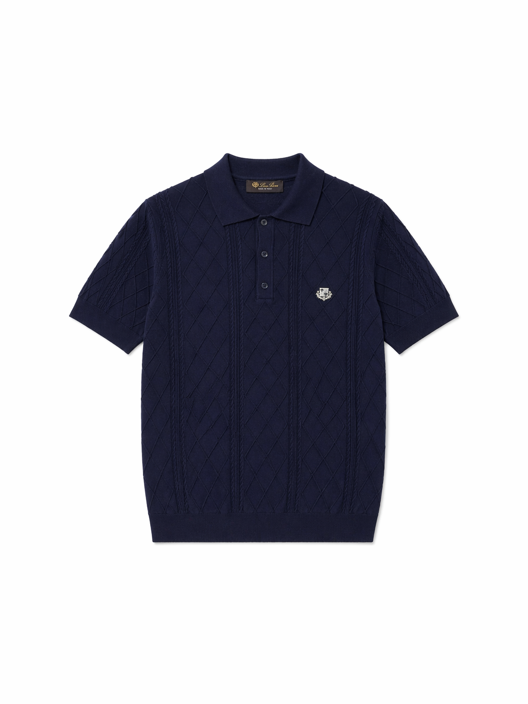 Loro Piana Textured Knit Polo Shirt – Navy Premium Luxury Fit