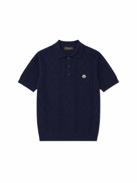 Loro Piana Textured Knit Polo Shirt – Navy Premium Luxury Fit