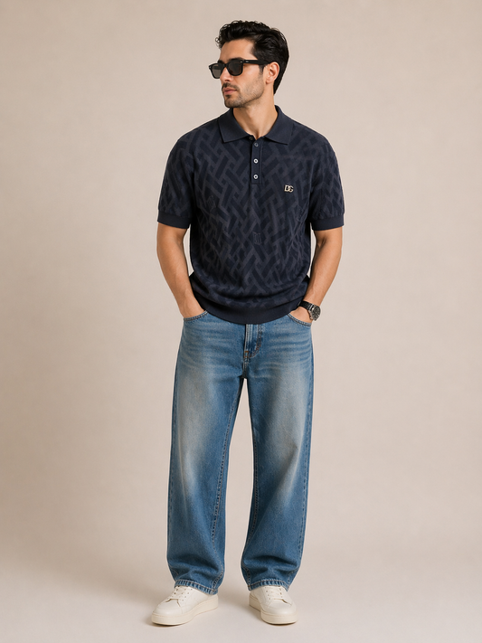 Dolce & Gabbana Jacquard Polo Shirt – Black Premium Luxury Fit