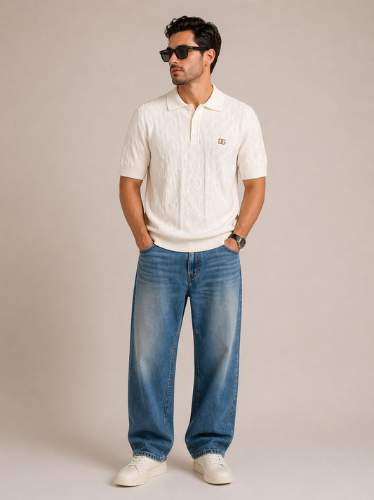 Dolce & Gabbana Jacquard Polo Shirt – White Premium Luxury Fit