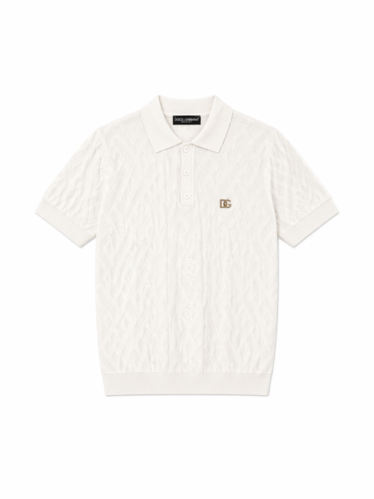 Dolce & Gabbana Jacquard Polo Shirt – White Premium Luxury Fit